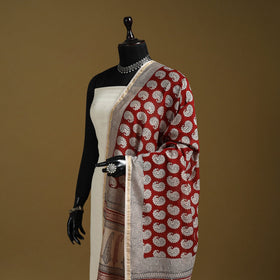 Red - natural dyed hand chanderi silk bagh dupatta 13