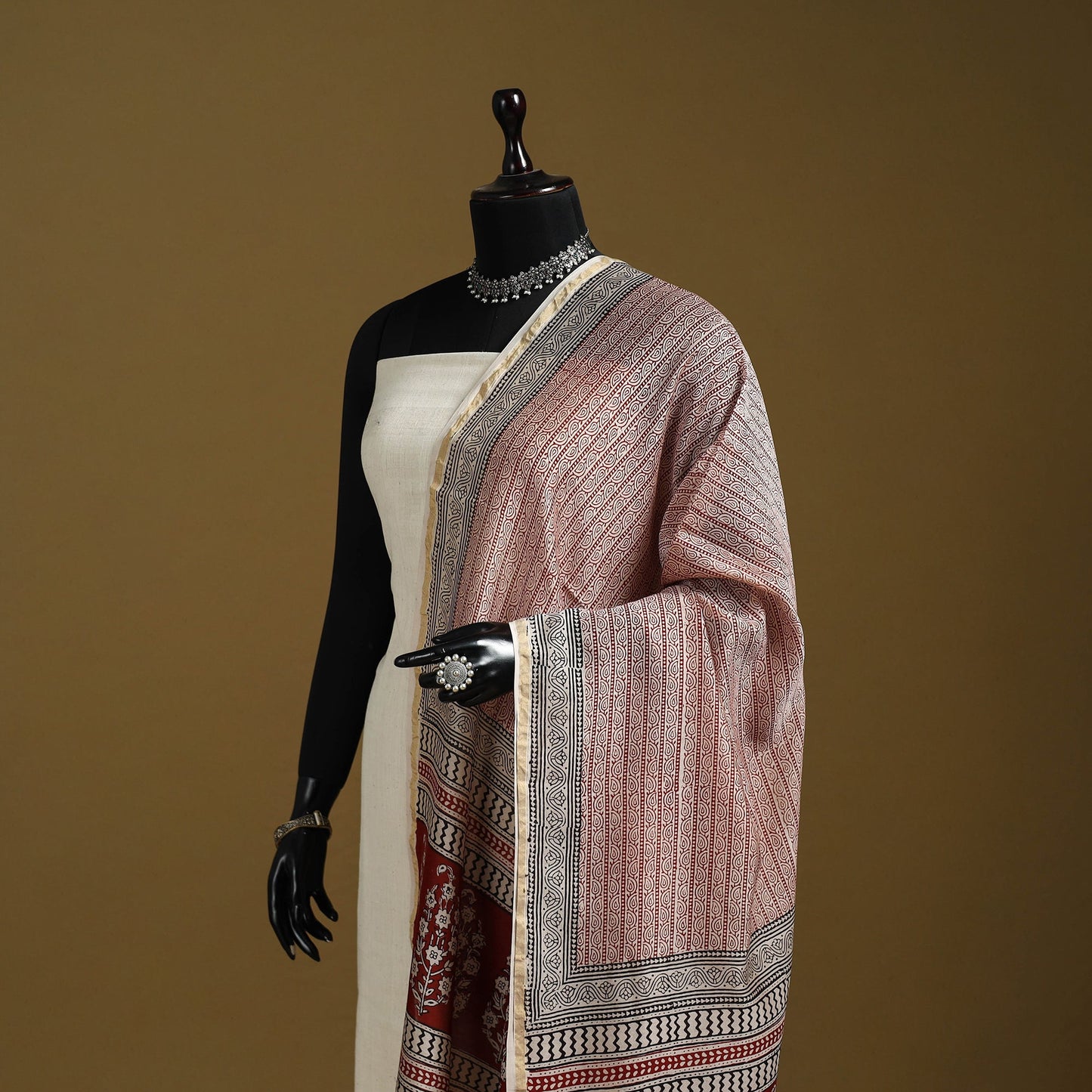 Red - natural dyed hand chanderi silk bagh dupatta 24