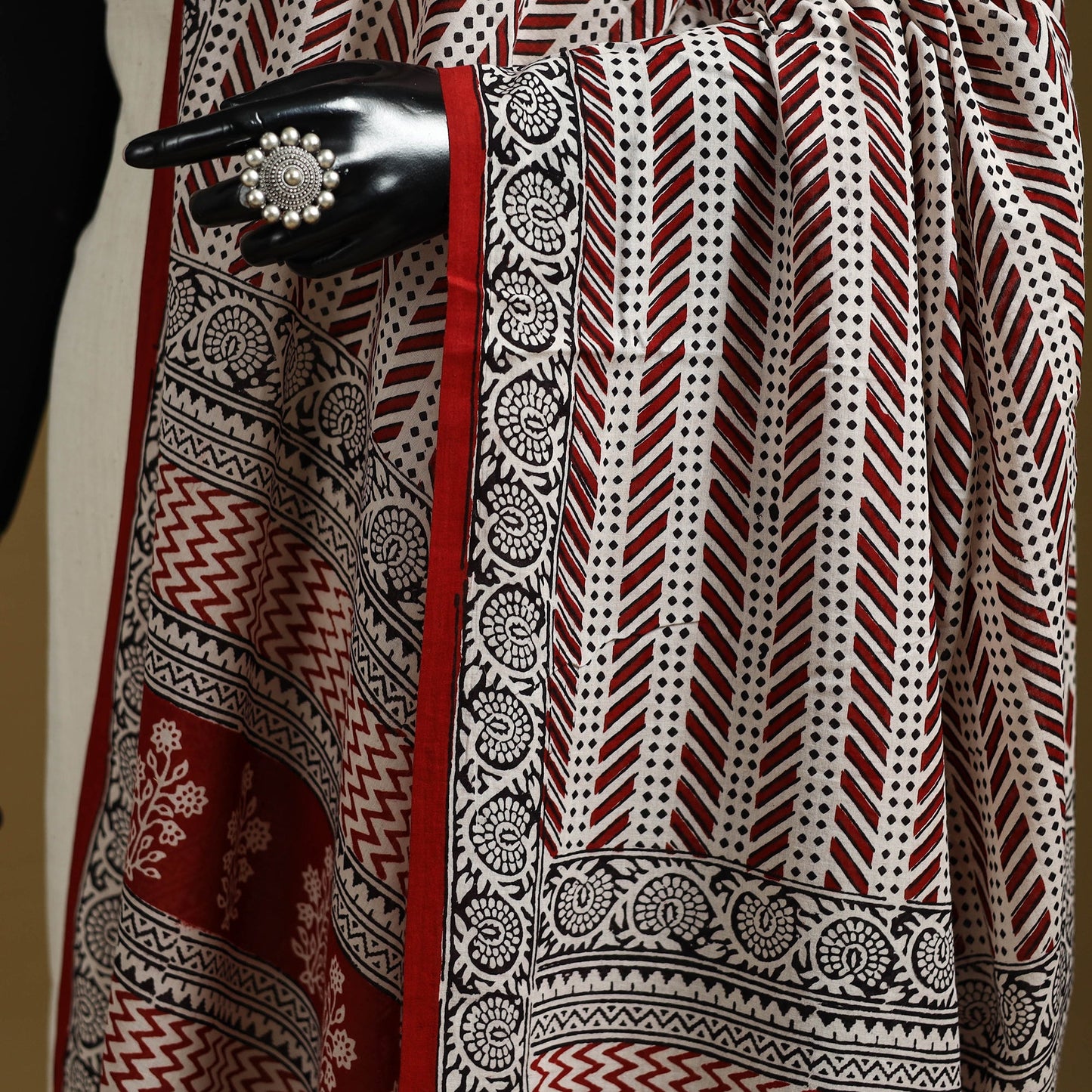 Red - natural dyed hand cotton bagh dupatta 05 - handcrafted