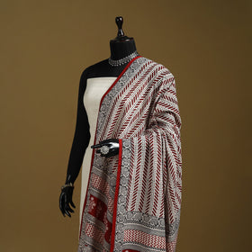 Red - natural dyed hand cotton bagh dupatta 05 - handcrafted