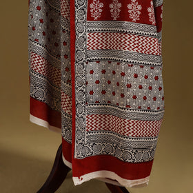 Red - natural dyed hand cotton bagh dupatta 05 - handcrafted