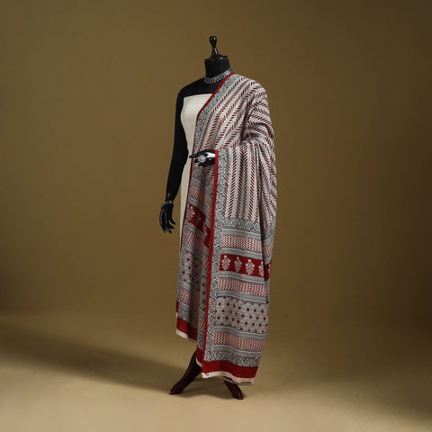 Red - natural dyed hand cotton bagh dupatta 05 - handcrafted