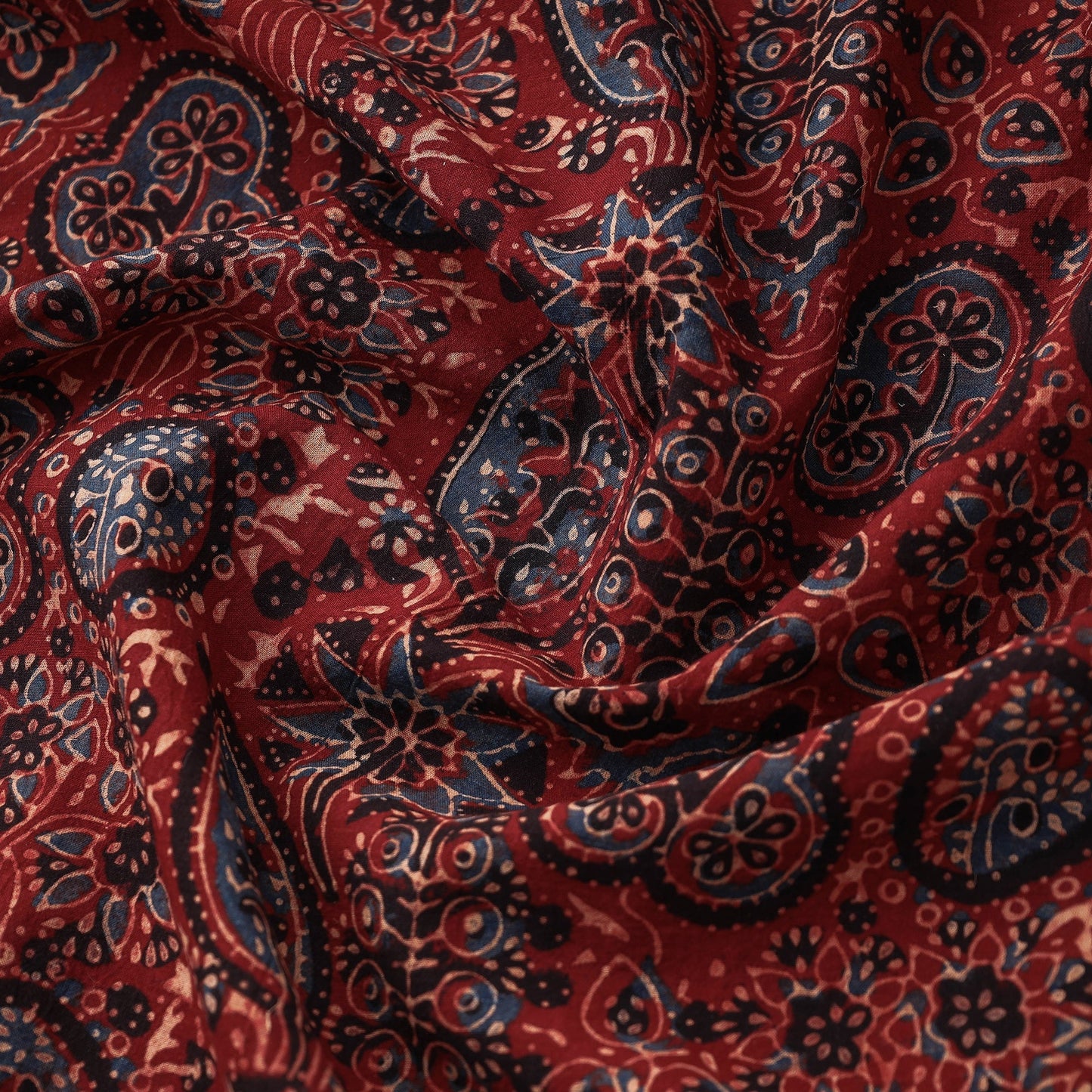  Red Block Print Cotton Ajrakh Fabric