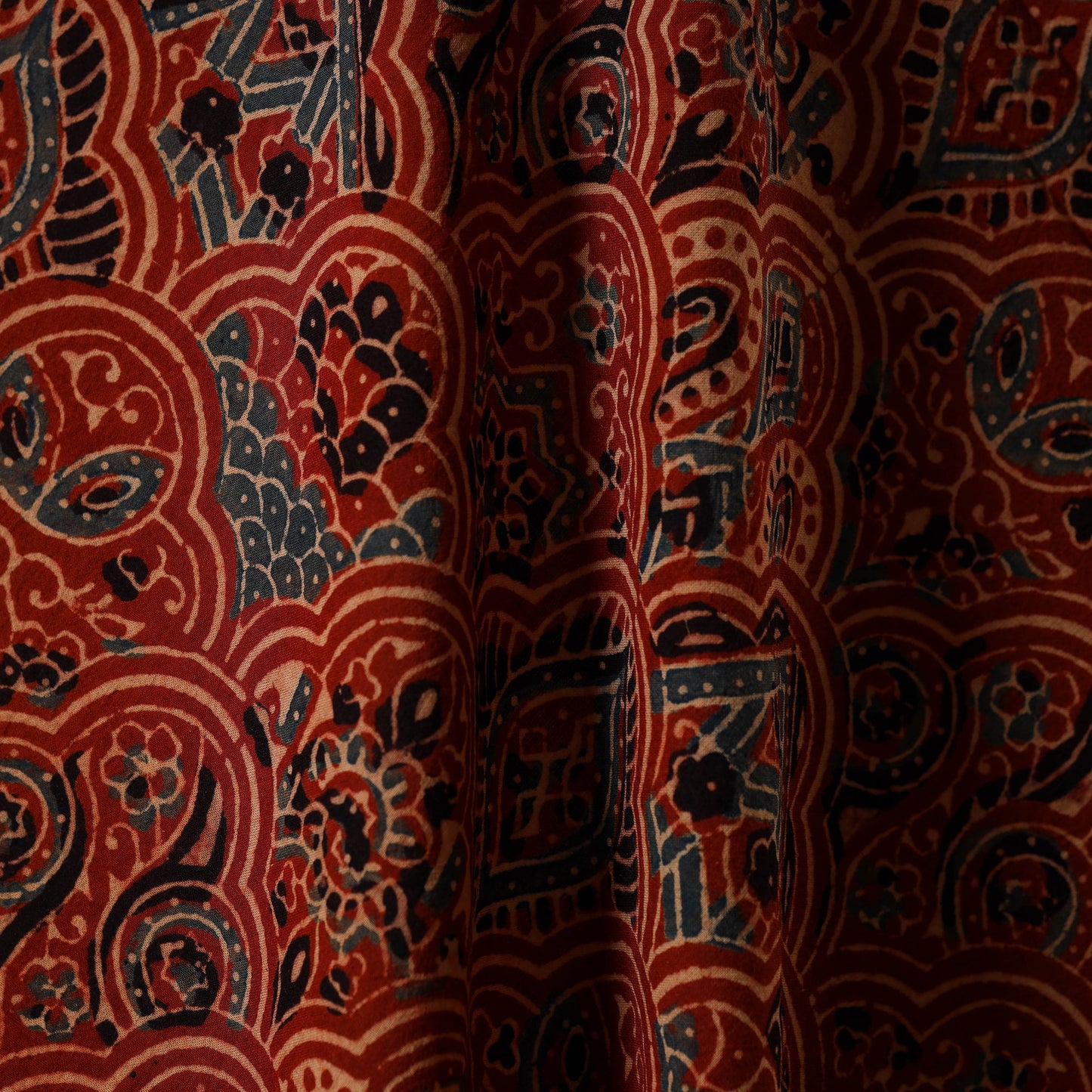 Red - natural dyed hand cotton fabric 07 - handcrafted