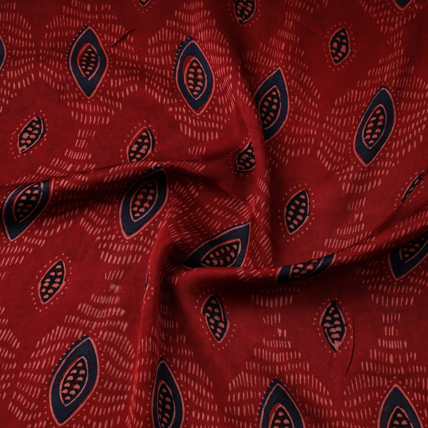 Red - natural dyed hand modal silk fabric 23 - handcrafted