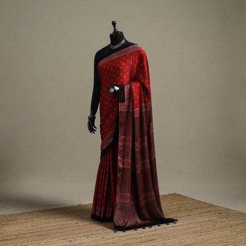 Natural dyed hand modal silk saree with tassels 14