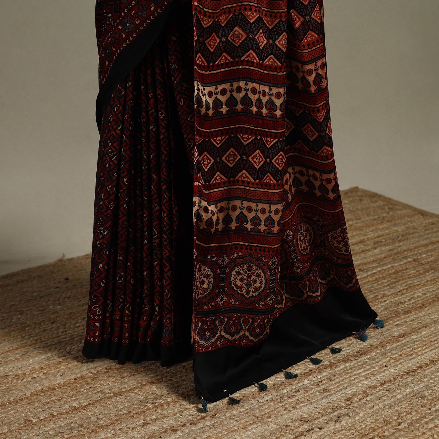 Natural dyed hand modal silk saree with tassels 16