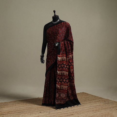 Natural dyed hand modal silk saree with tassels 16