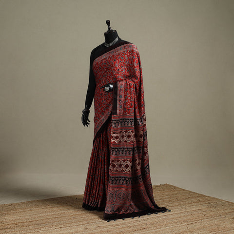 Natural dyed hand modal silk saree with tassels 17