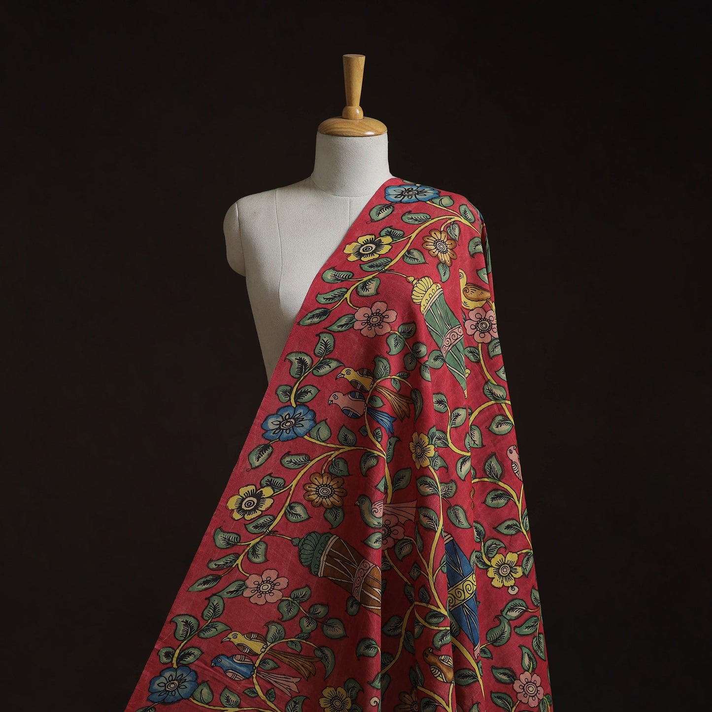 Red - natural dyed handloom chanderi silk handpainted