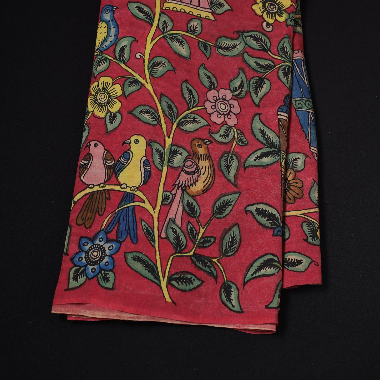 Red - natural dyed handloom chanderi silk handpainted