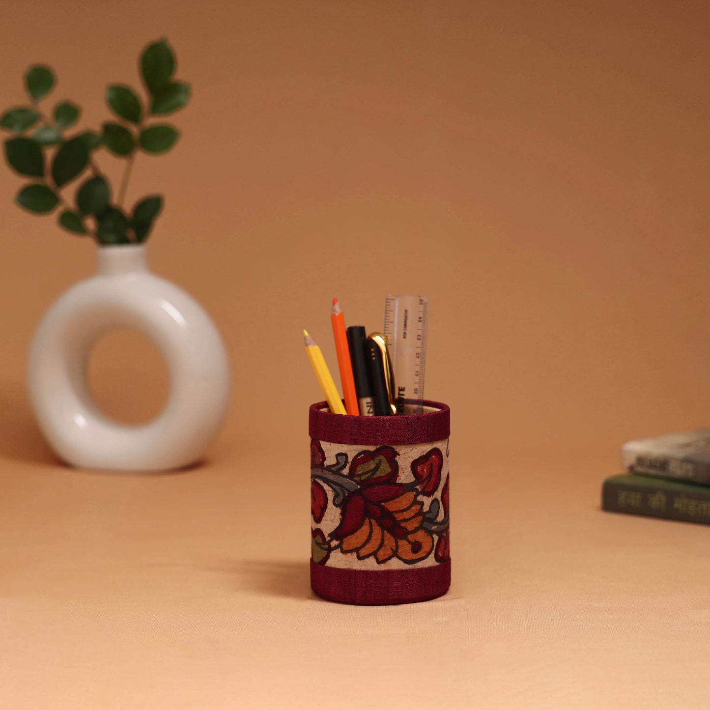 Natural dyed handpainted kalamkari pen stand 05