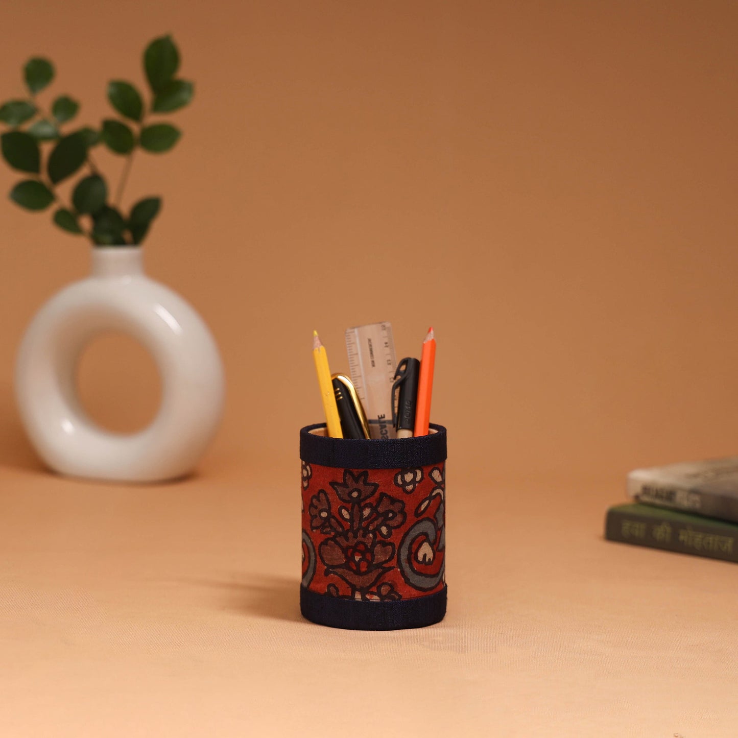 Natural dyed handpainted kalamkari pen stand 06