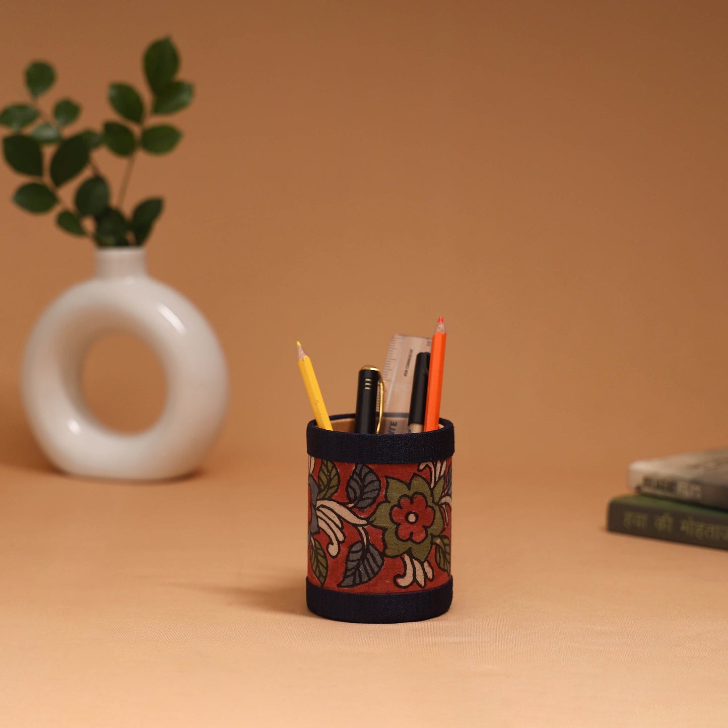 Natural dyed handpainted kalamkari pen stand 08