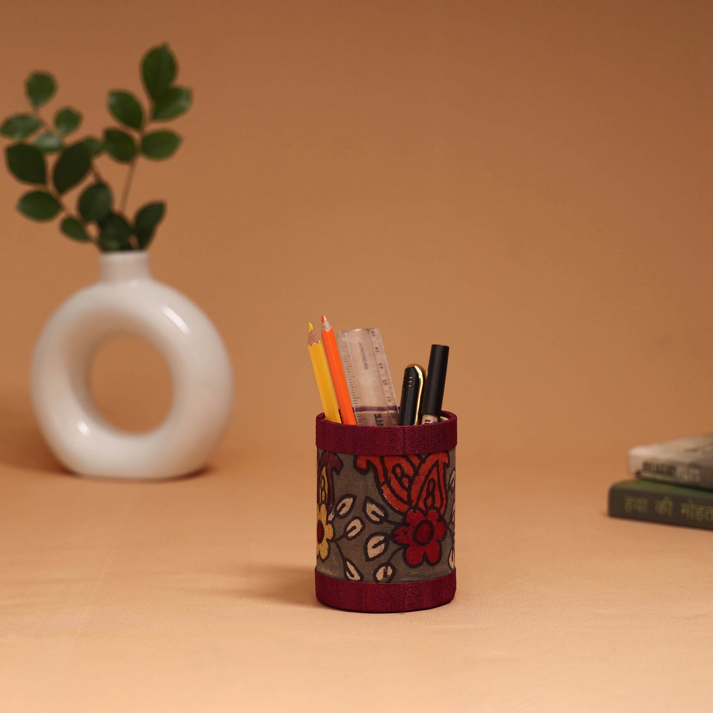 Natural dyed handpainted kalamkari pen stand 10