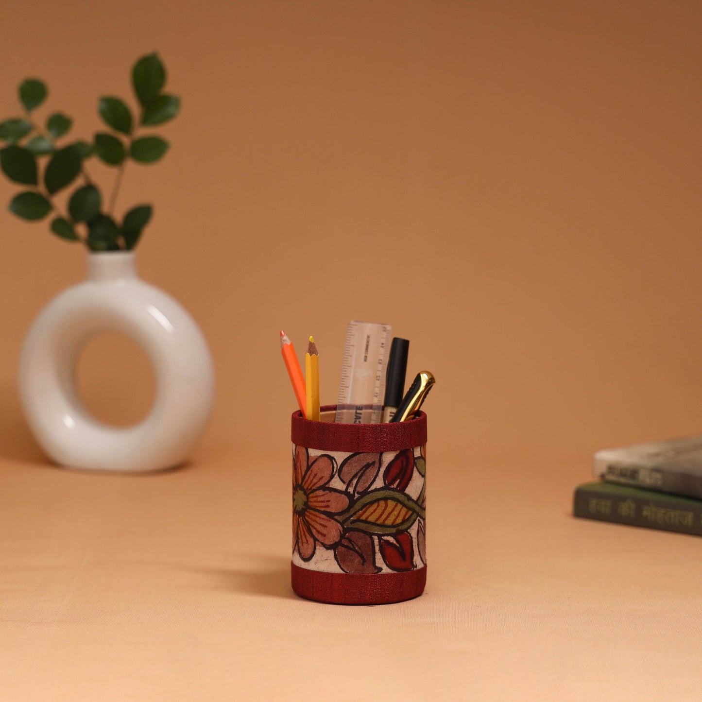 Natural dyed handpainted kalamkari pen stand 19
