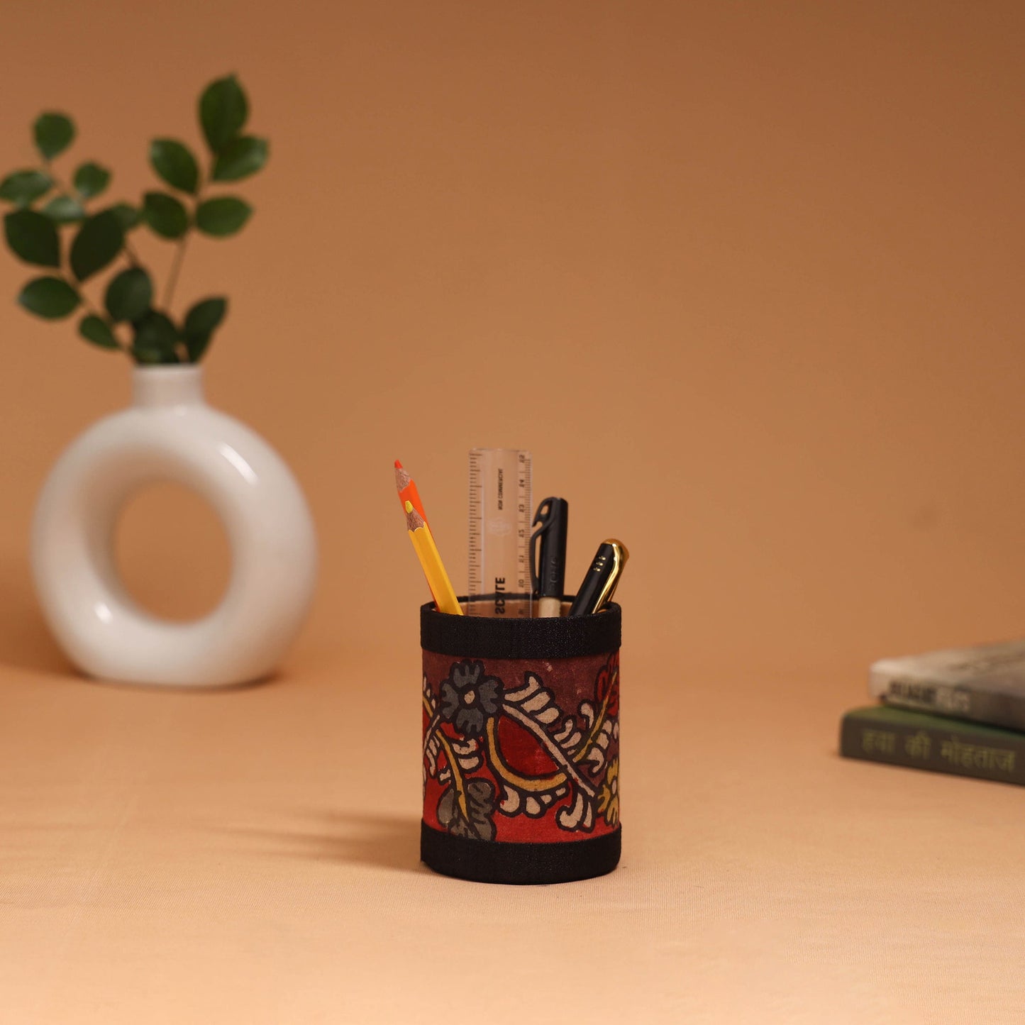 Natural dyed handpainted kalamkari pen stand 22