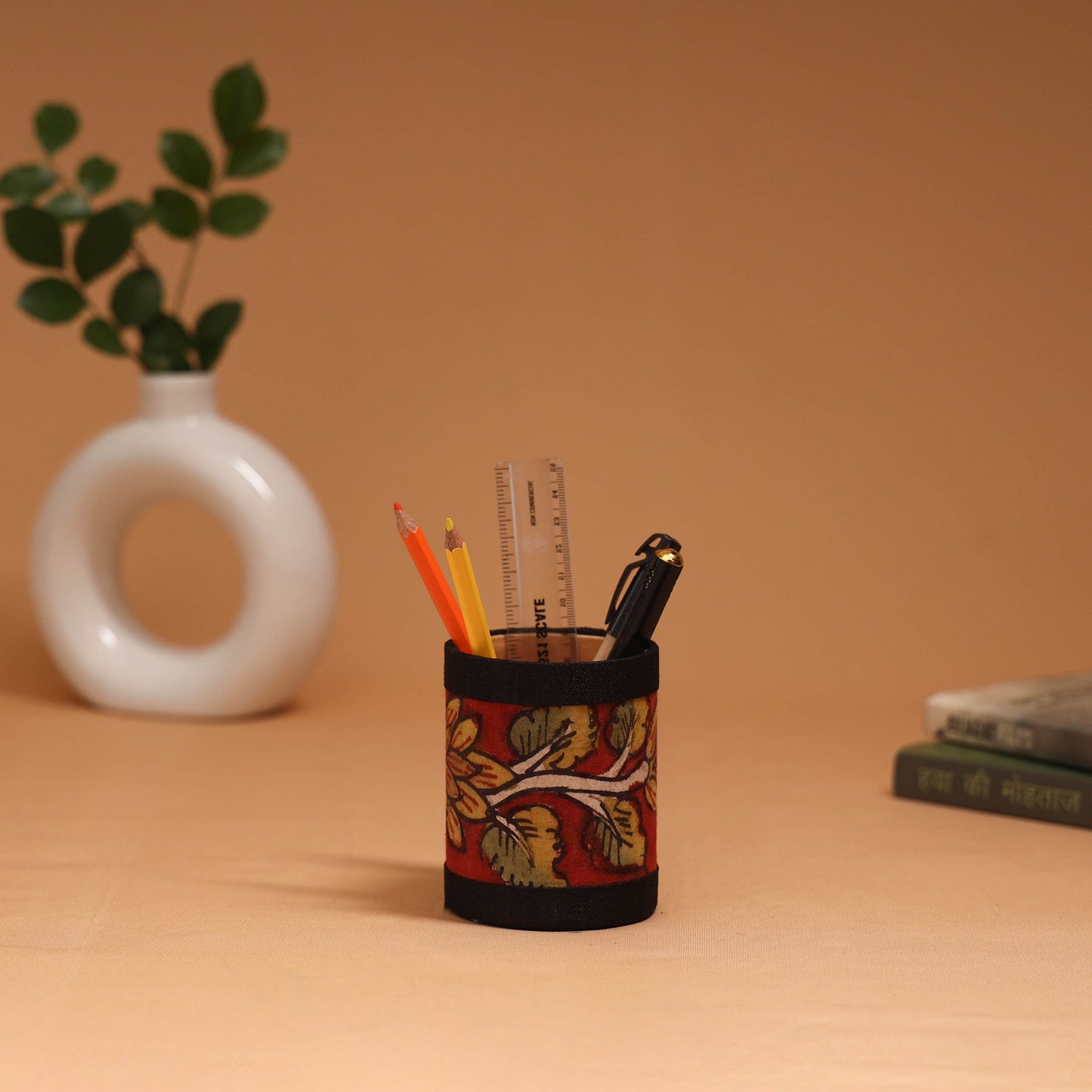 Natural dyed handpainted kalamkari pen stand 28
