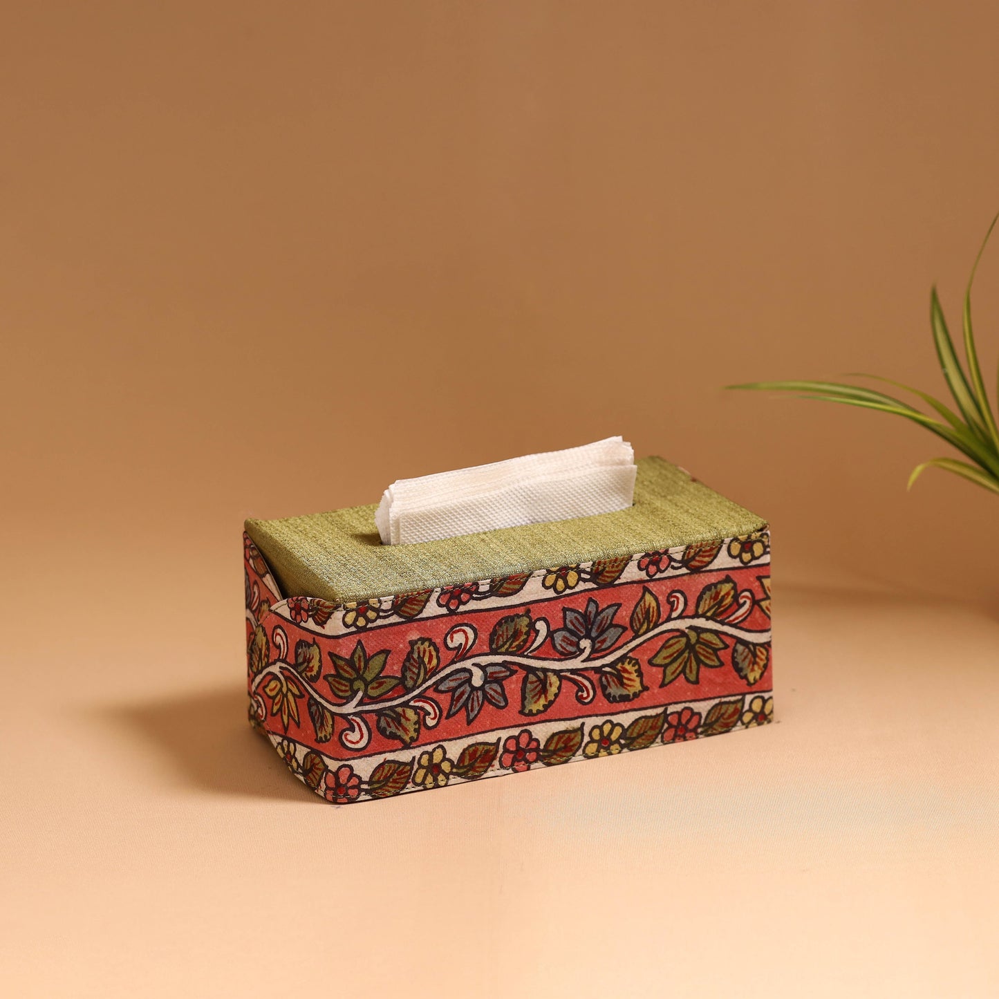 Natural dyed handpainted kalamkari tissue box 42