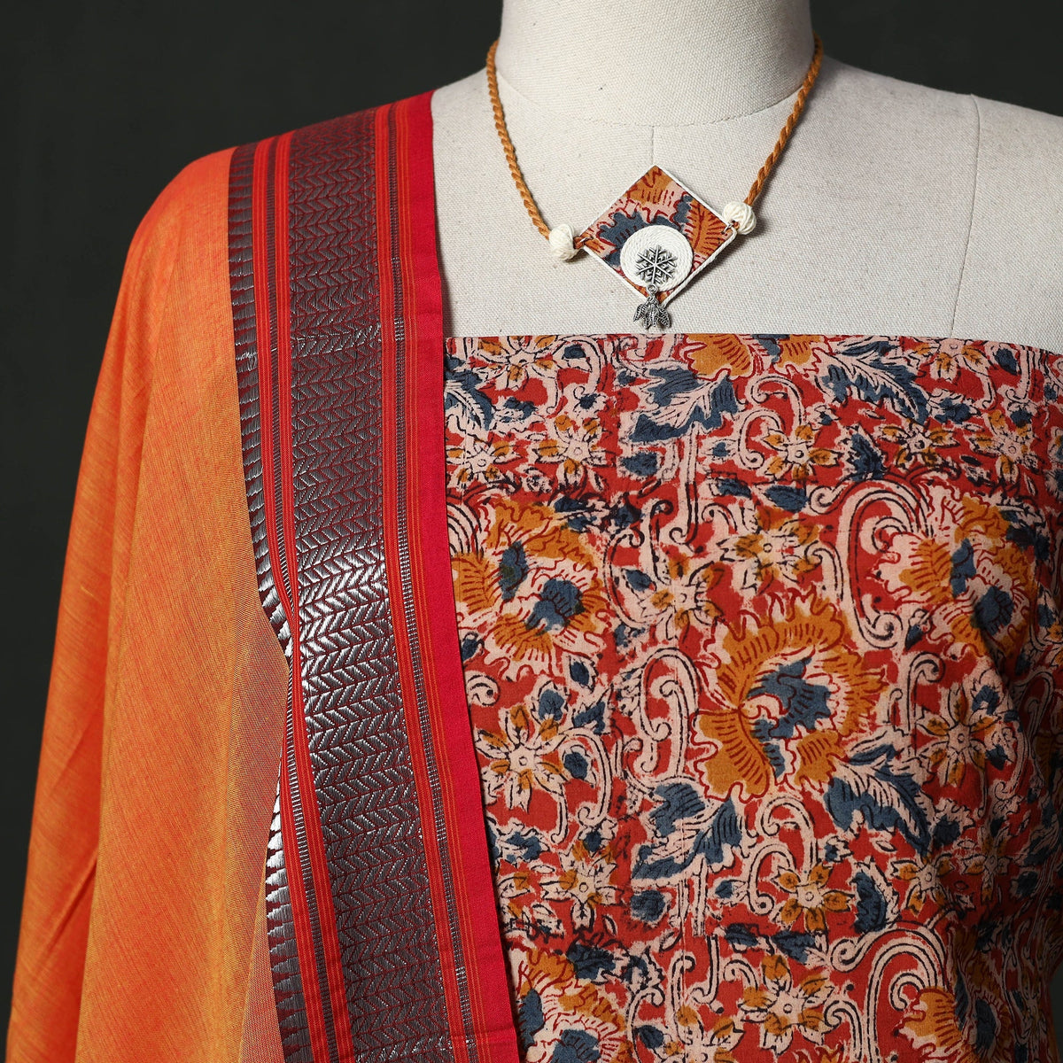 Natural dyed kalamkari hand block print cotton 2pc