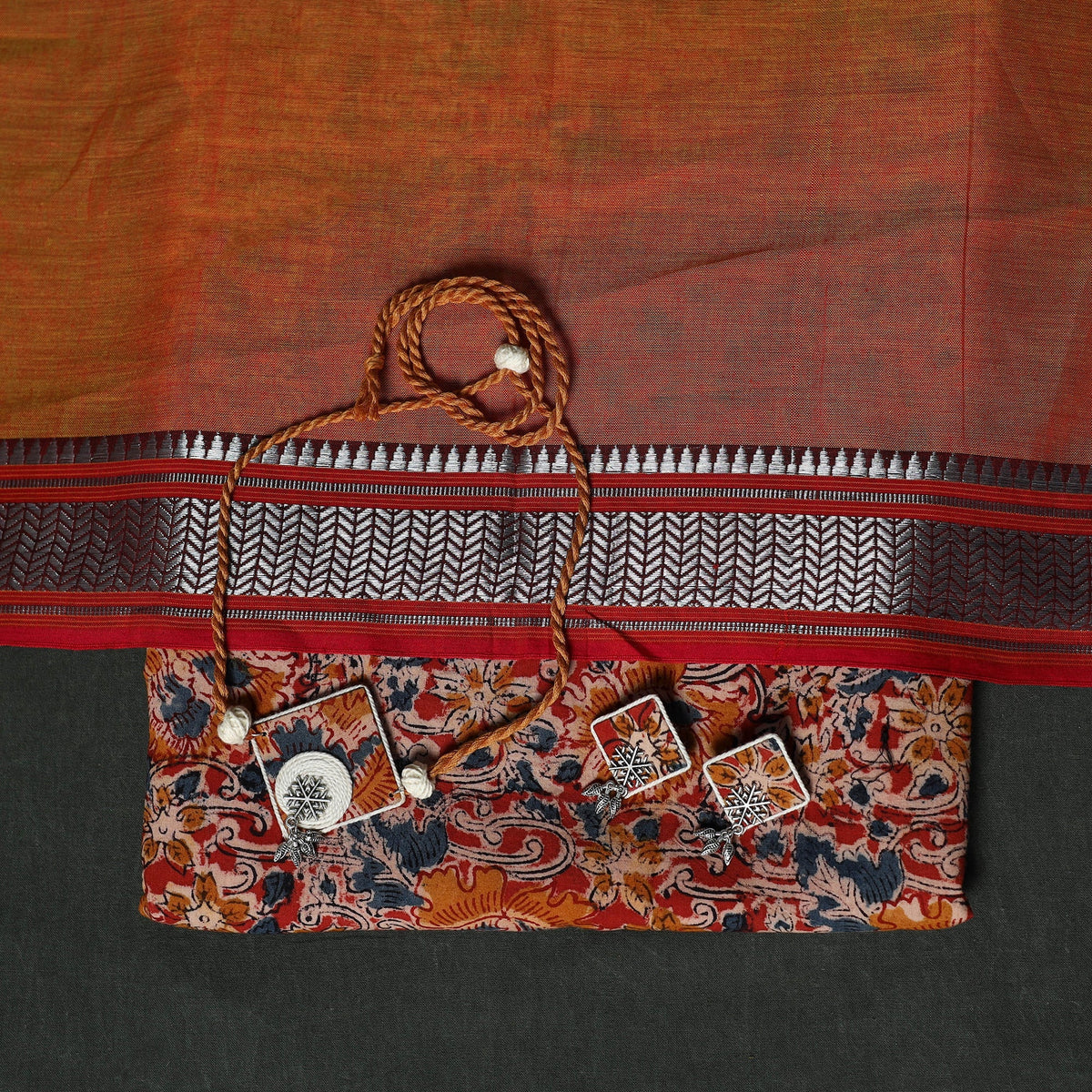 Natural dyed kalamkari hand block print cotton 2pc