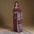 Red Block Print Natural Dyed Kota Doria Cotton Bagh Saree