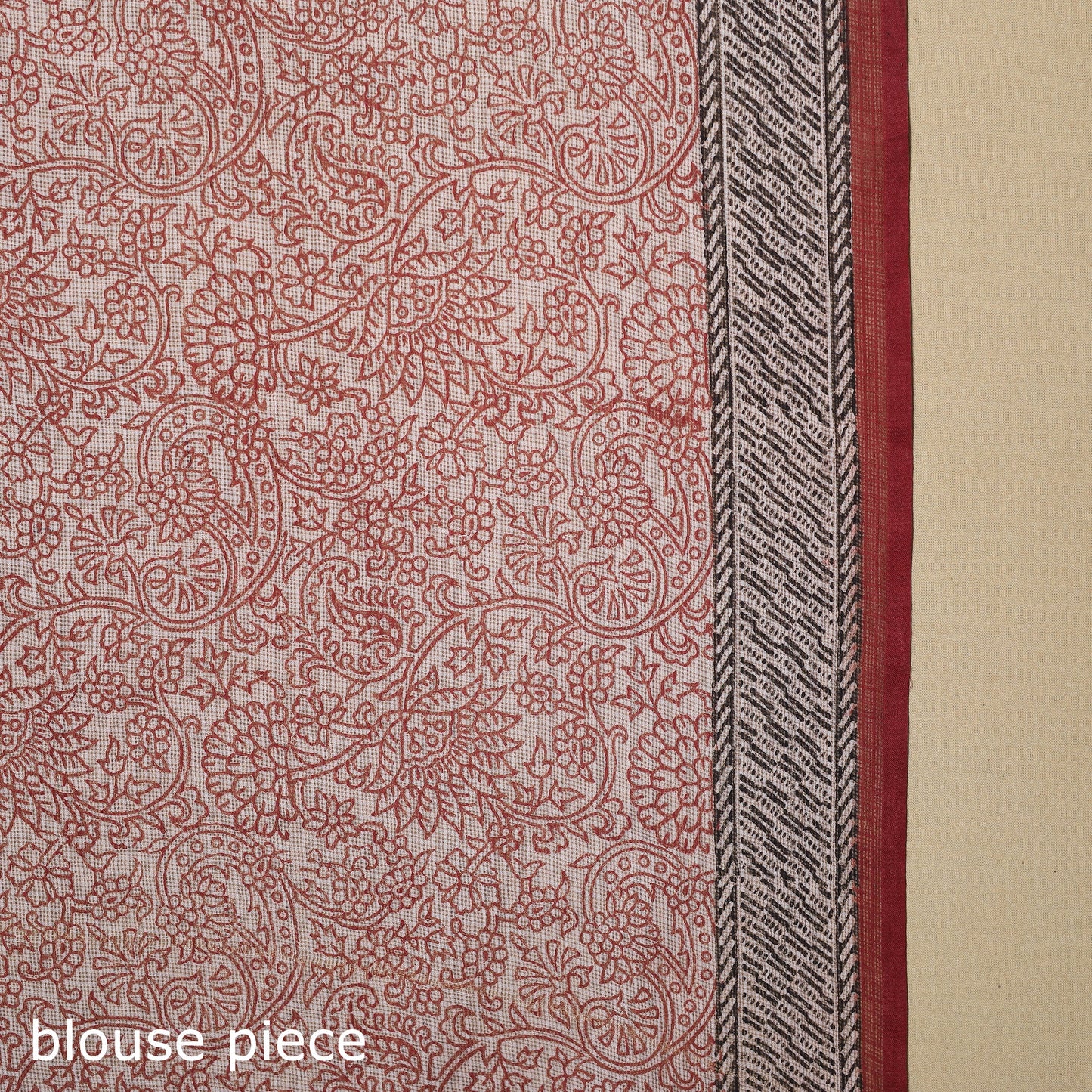 Red Block Print Natural Dyed Kota Doria Cotton Bagh Saree