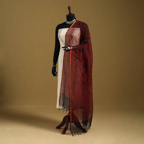 Red - natural dyed kota doria cotton dupatta 02