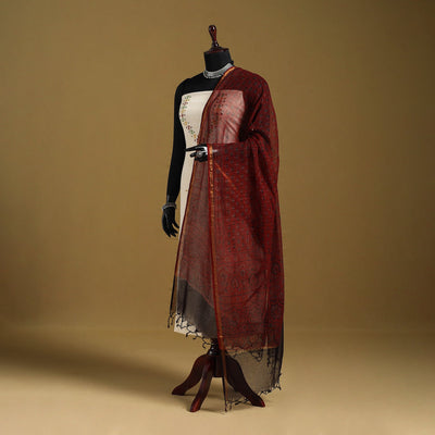 Red - natural dyed kota doria cotton dupatta 04
