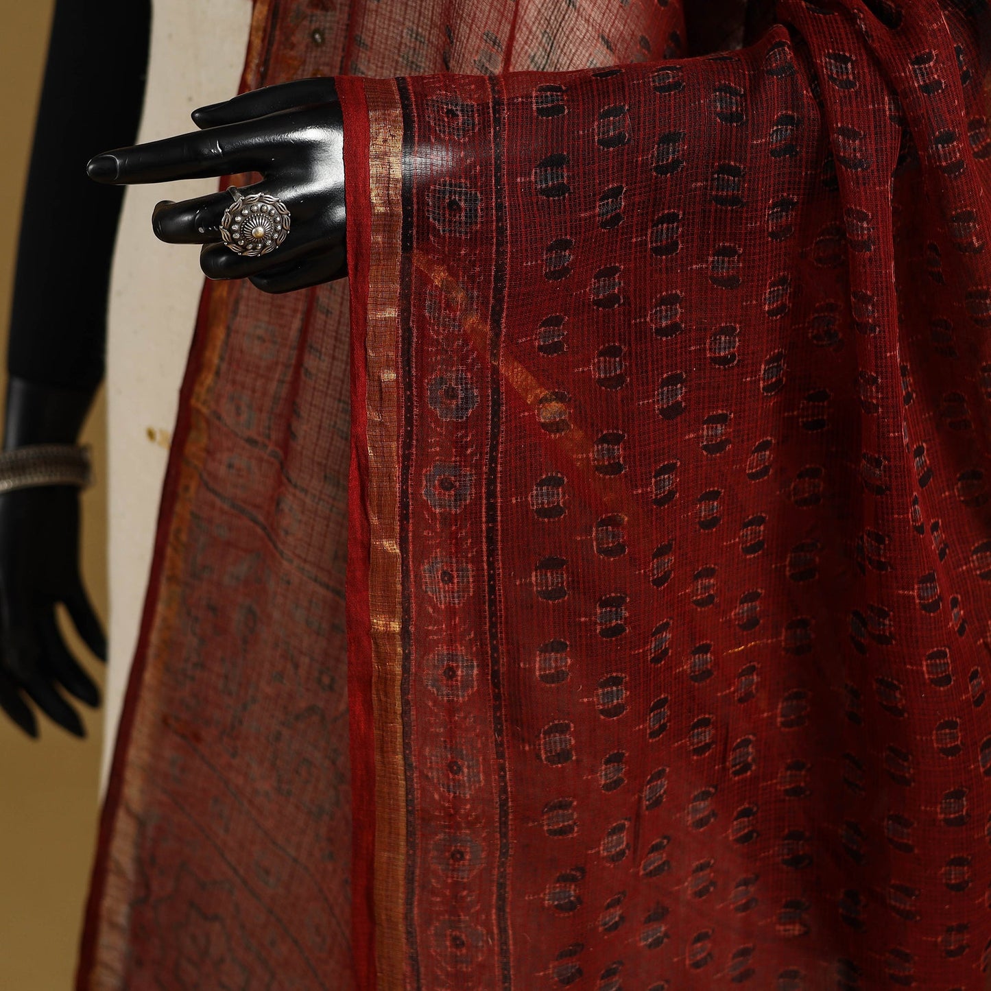 Red - natural dyed kota doria cotton dupatta 04