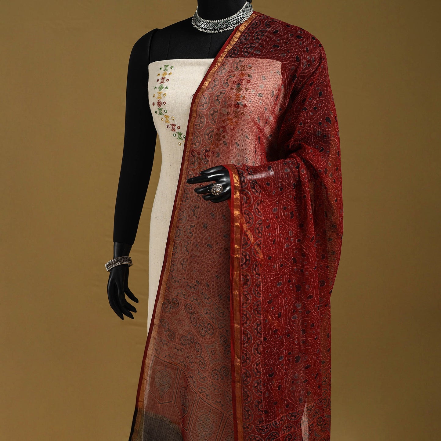 Red - natural dyed kota doria cotton dupatta 14