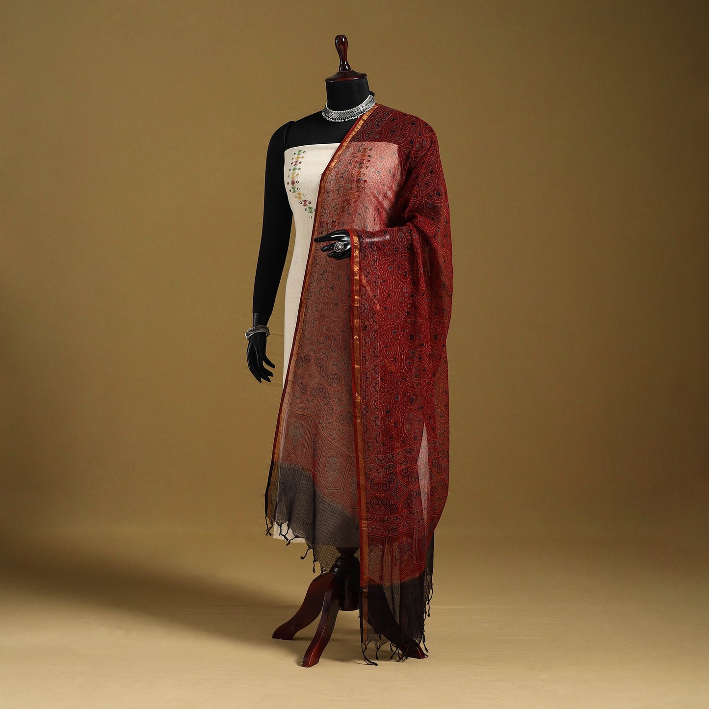 Red - natural dyed kota doria cotton dupatta 14