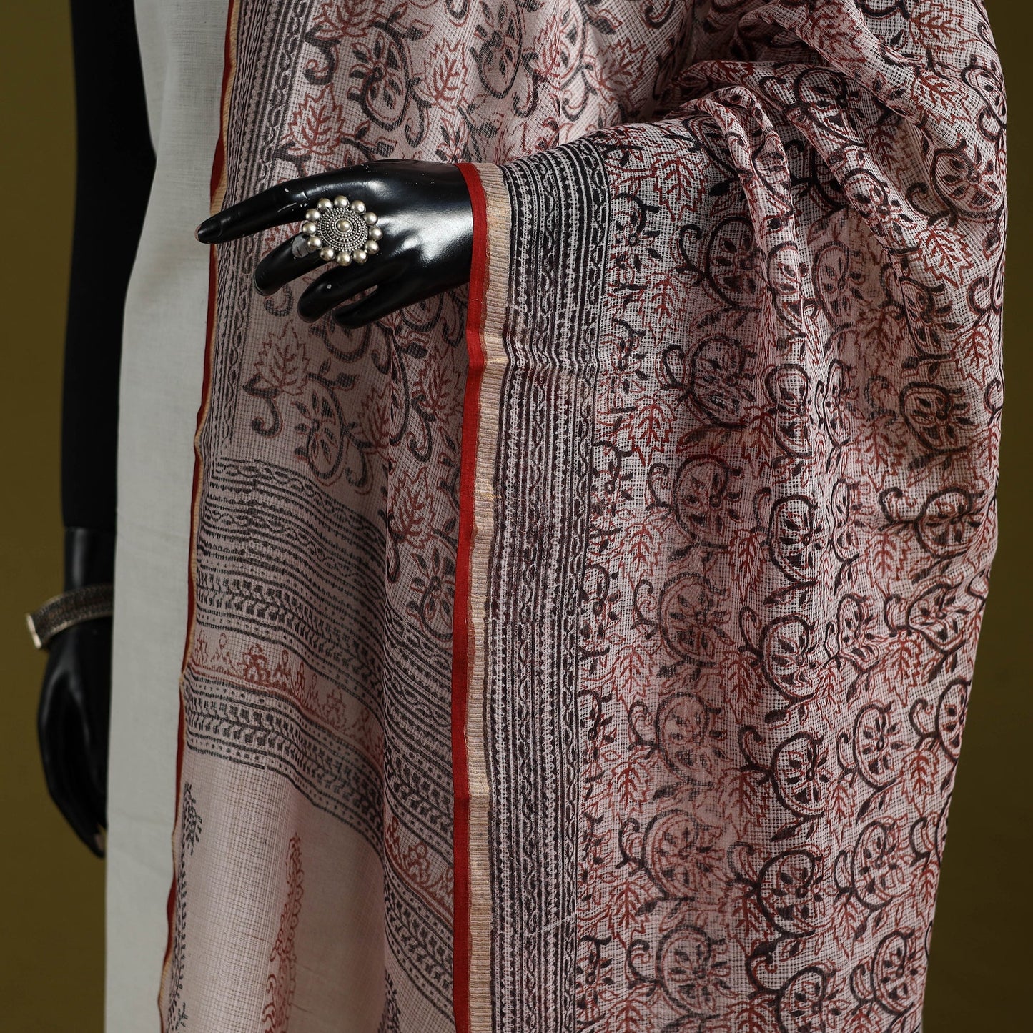 Natural dyed kota doria cotton hand block bagh print