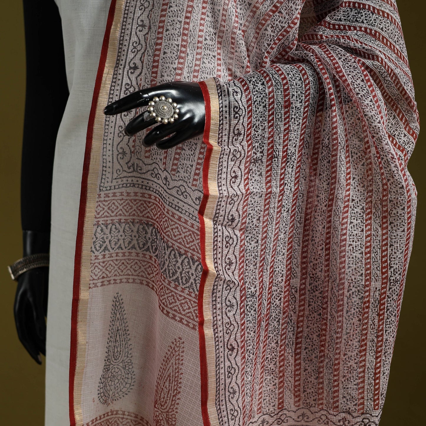 Natural dyed kota doria cotton hand block bagh print