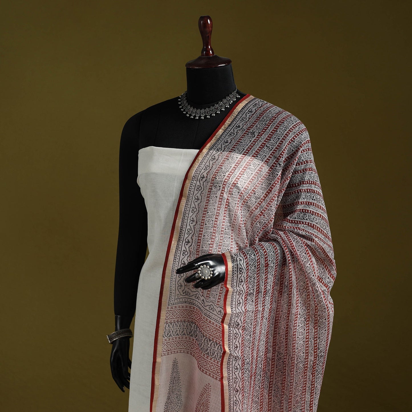 Natural dyed kota doria cotton hand block bagh print