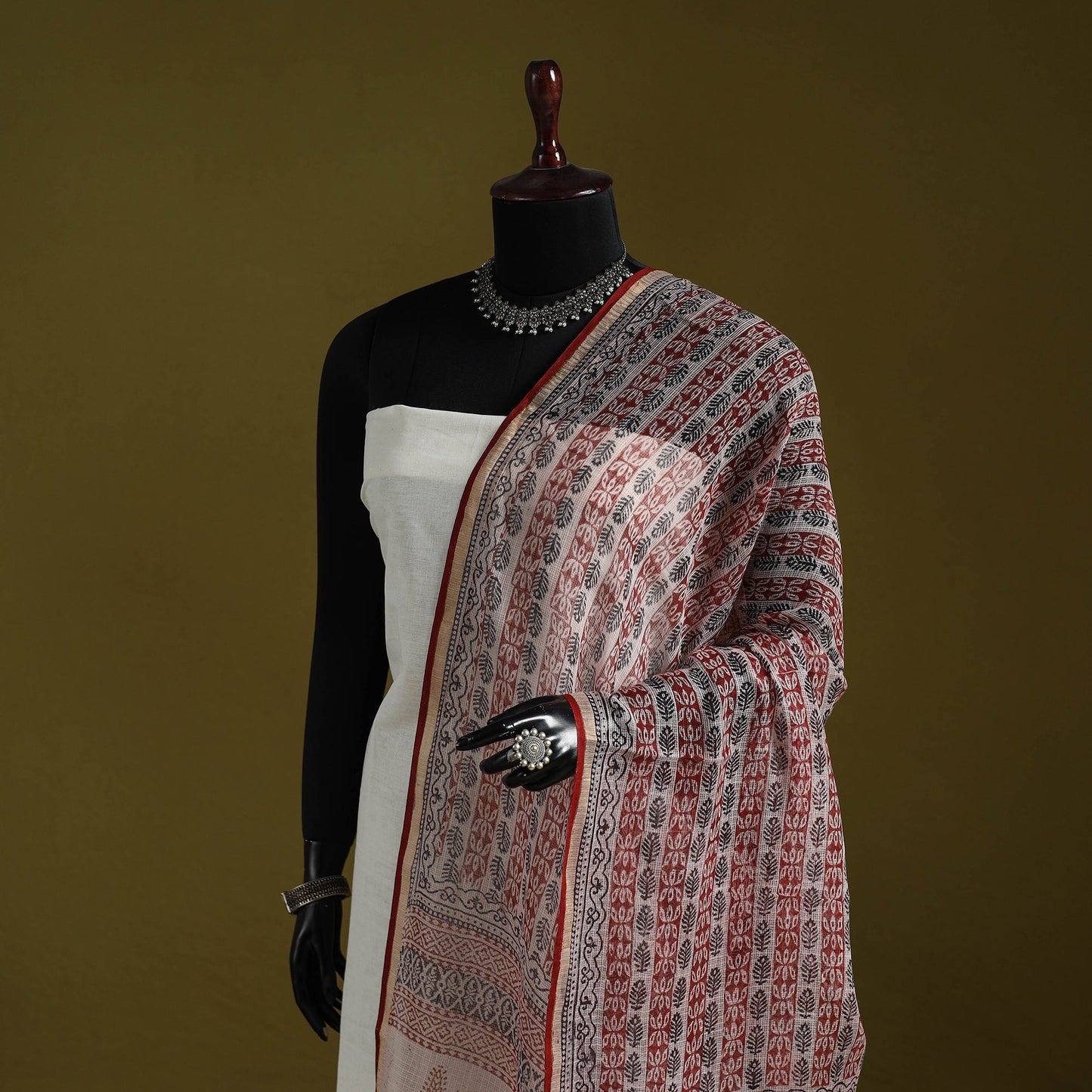 Natural dyed kota doria cotton hand block bagh print