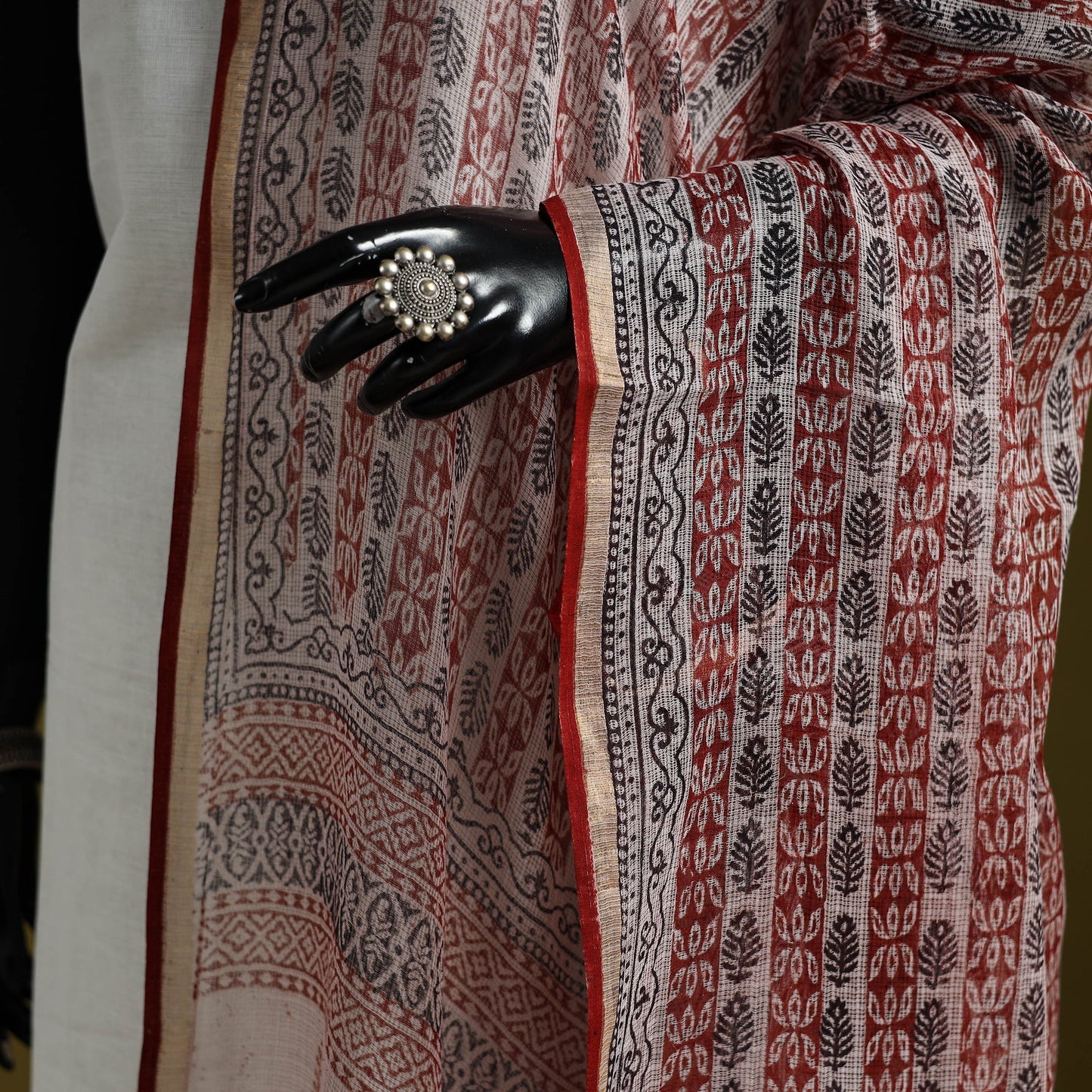 Natural dyed kota doria cotton hand block bagh print
