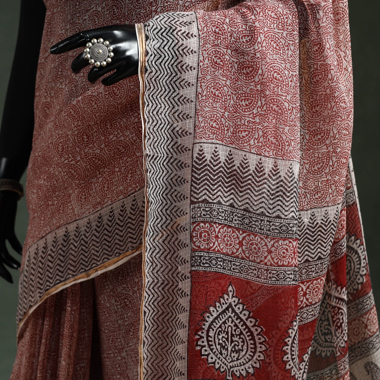 Natural dyed kota doria cotton hand block bagh print saree