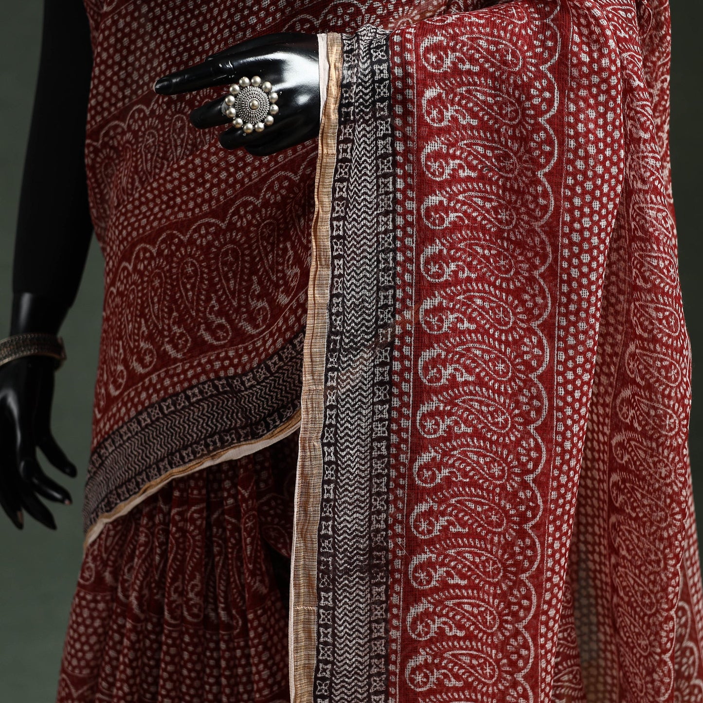 Natural dyed kota doria cotton hand block bagh print saree