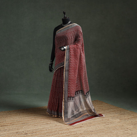 Natural dyed kota doria cotton hand block bagh print saree