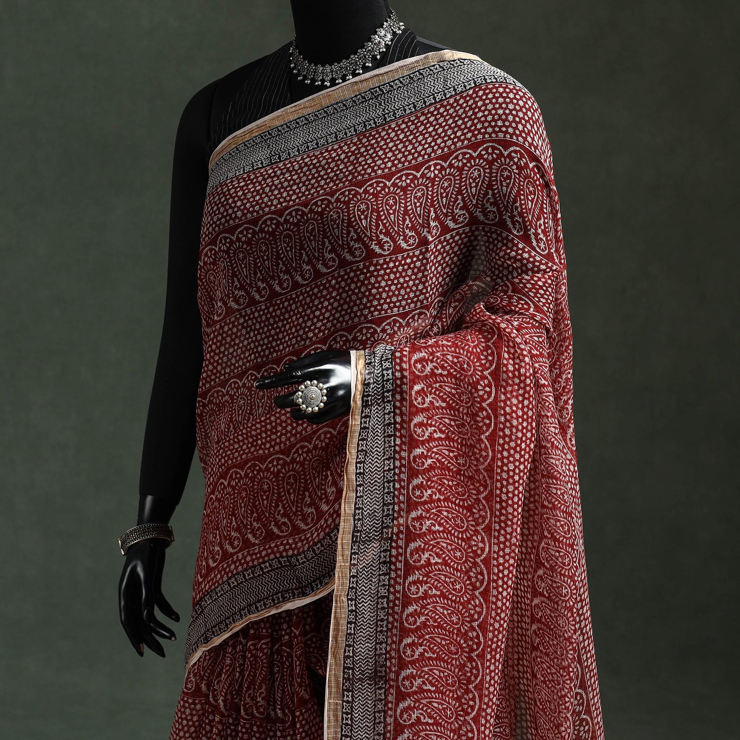 Natural dyed kota doria cotton hand block bagh print saree