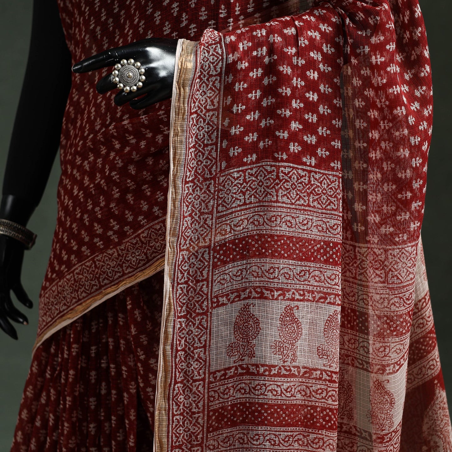 Natural dyed kota doria cotton hand block bagh print saree
