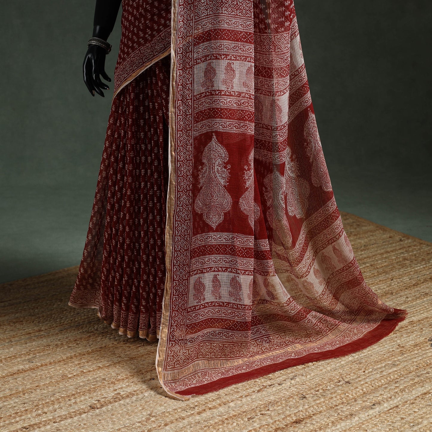 Natural dyed kota doria cotton hand block bagh print saree