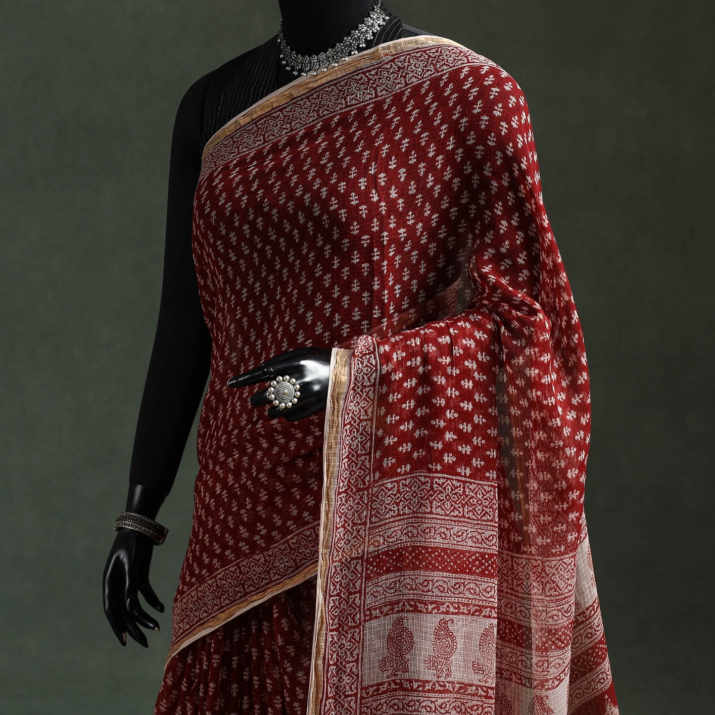 Natural dyed kota doria cotton hand block bagh print saree