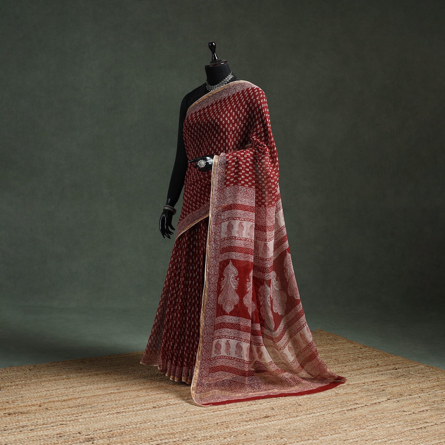 Natural dyed kota doria cotton hand block bagh print saree