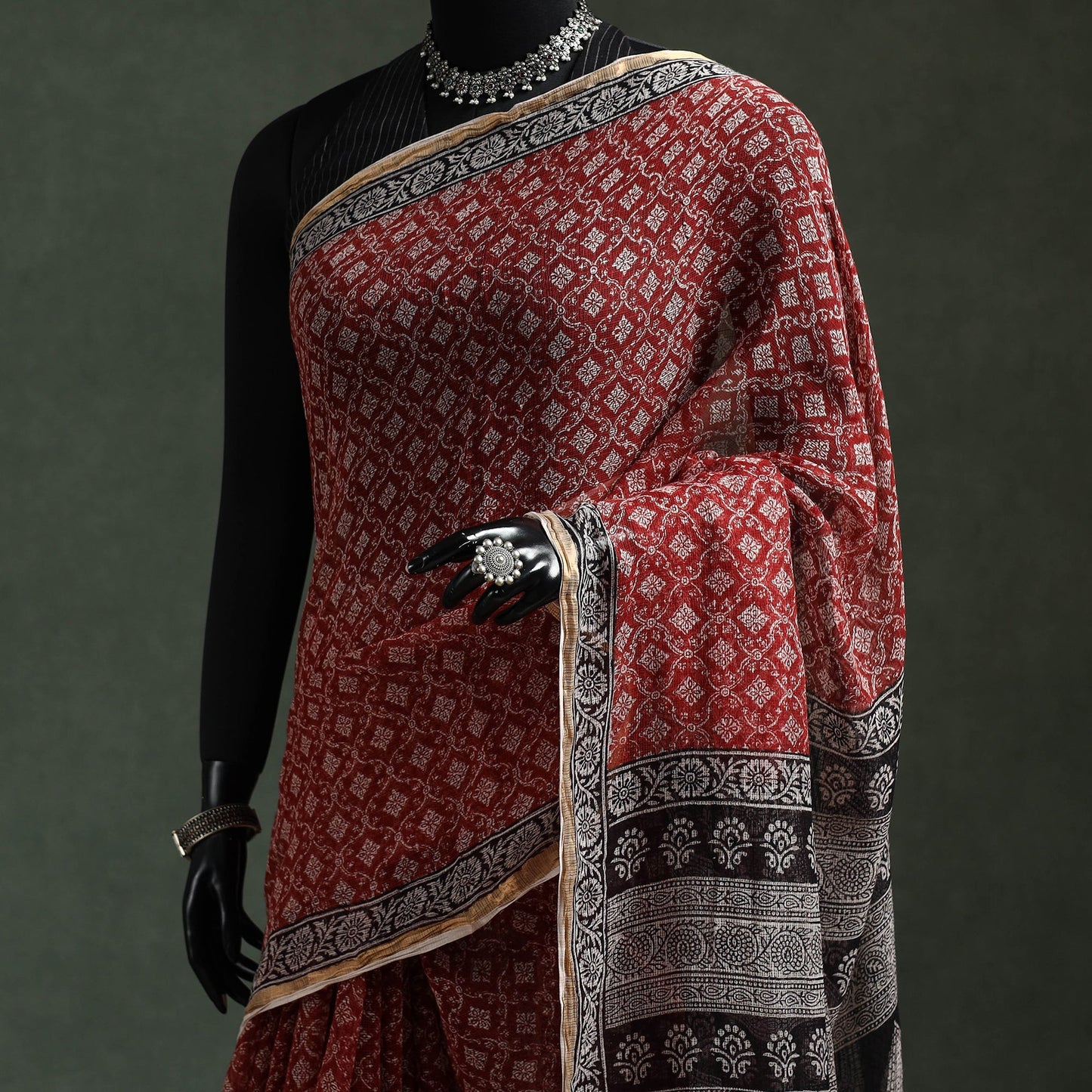 Natural dyed kota doria cotton hand block bagh print saree