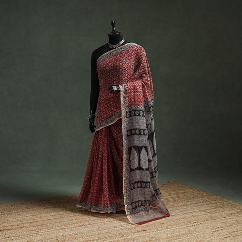 Natural dyed kota doria cotton hand block bagh print saree