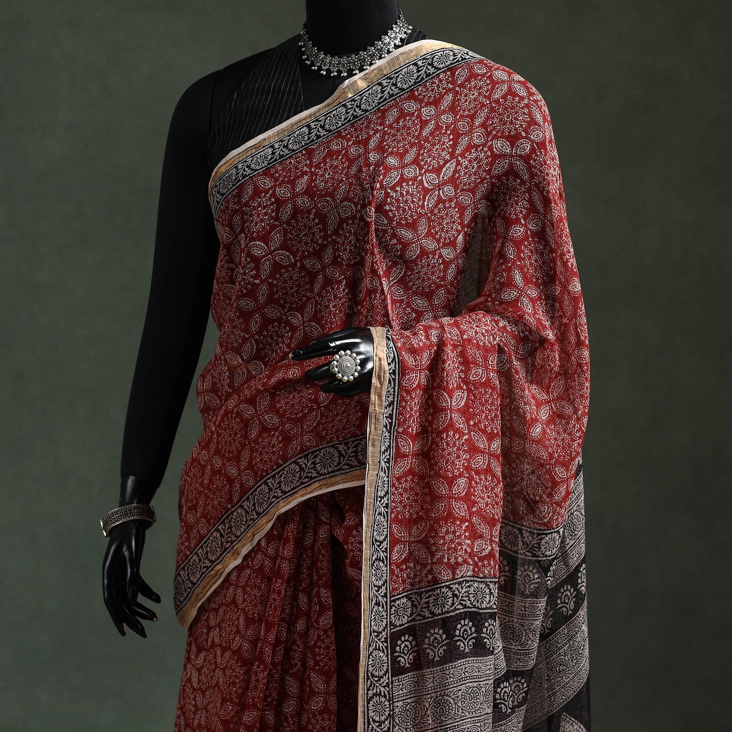 Natural dyed kota doria cotton hand block bagh print saree