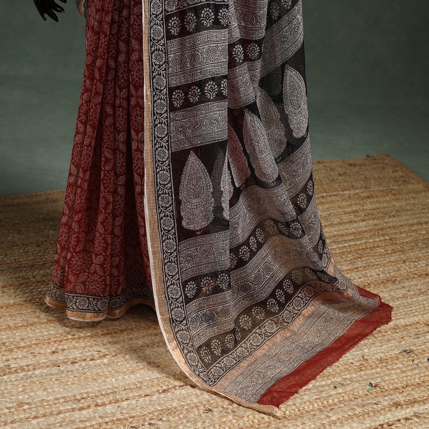 Natural dyed kota doria cotton hand block bagh print saree