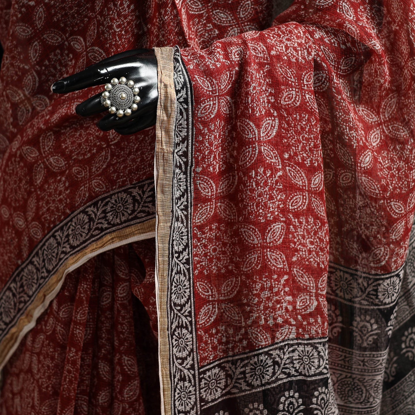 Natural dyed kota doria cotton hand block bagh print saree